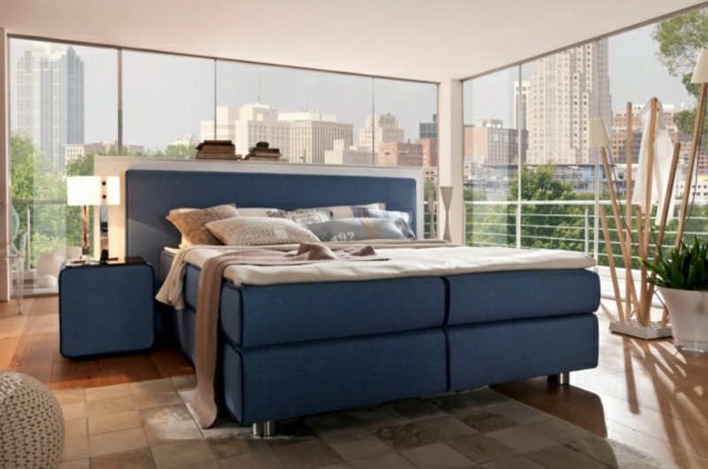 현대 침실 파란색 화려한 상자 봄 침대