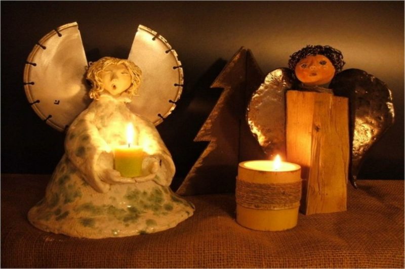 Vianočné dekorácie nápady anjel keramické sviečky