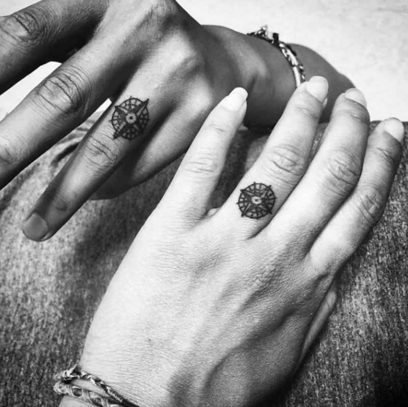 Aile pusula yüzük parmağı söyleyerek dövme