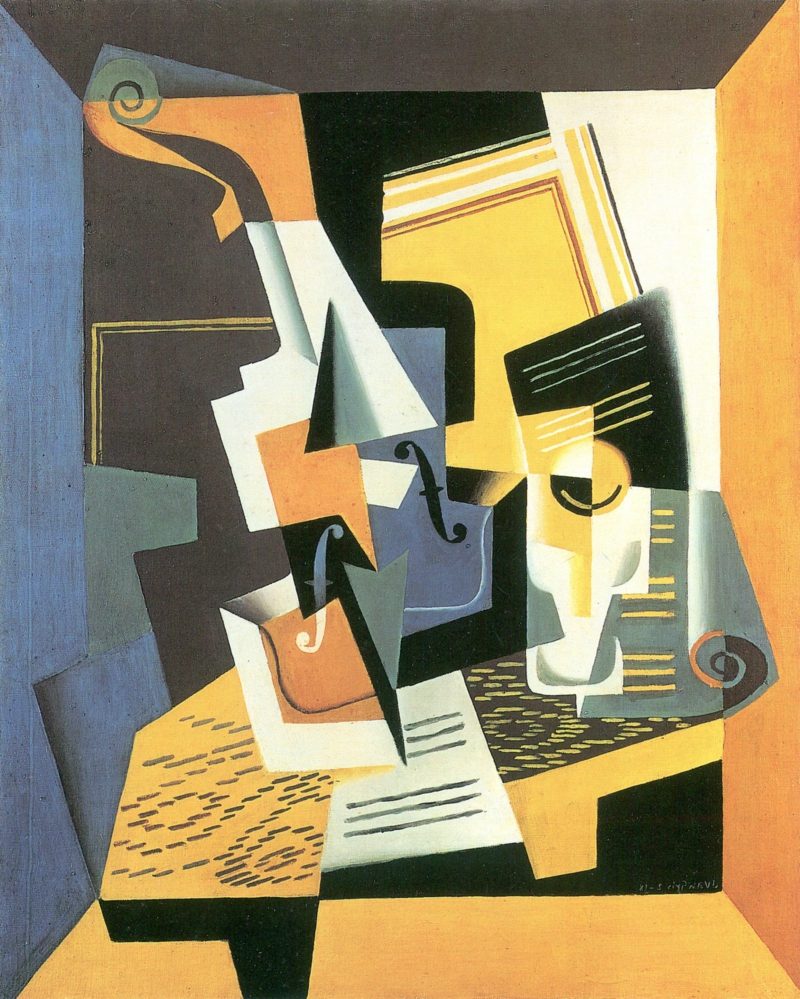 Cubism menampilkan Gris, Juan biola dan kaca
