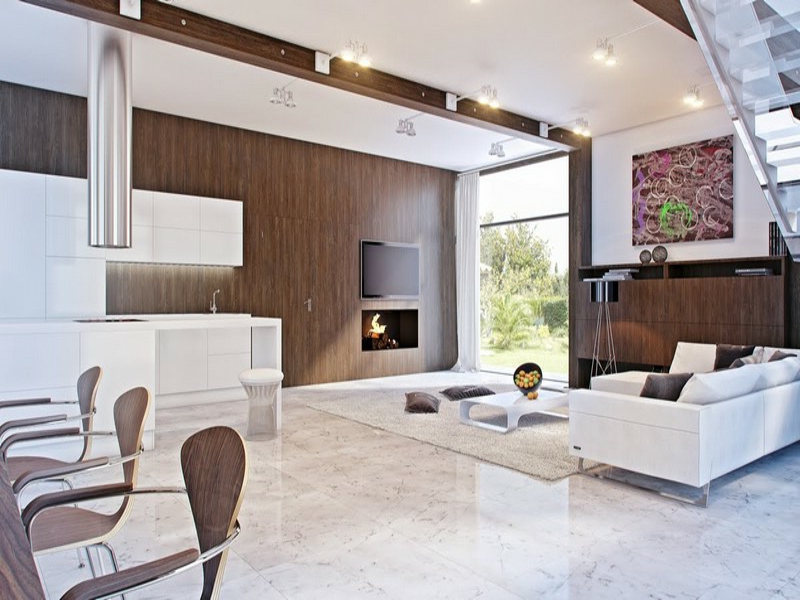 klasické svetlé mramorové dlaždice v obývacej izbe
