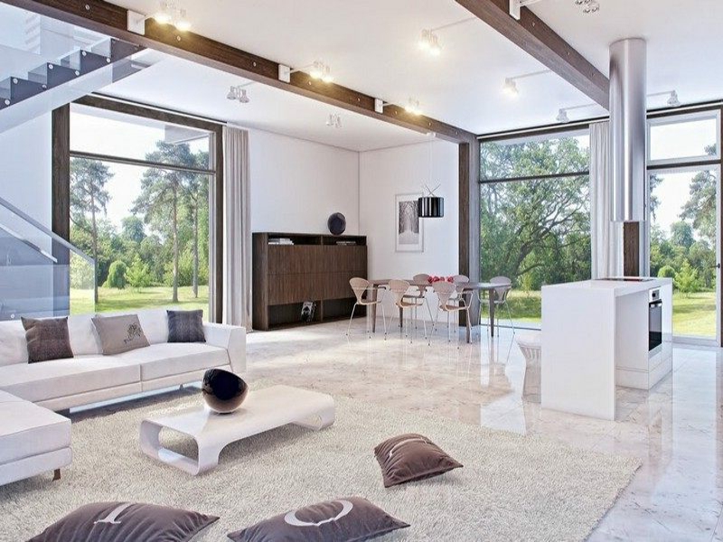 Moderné mramorové dlaždice v obývacej izbe