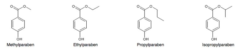 Parabenová chemická štruktúra Ehylparaben Propylparaben