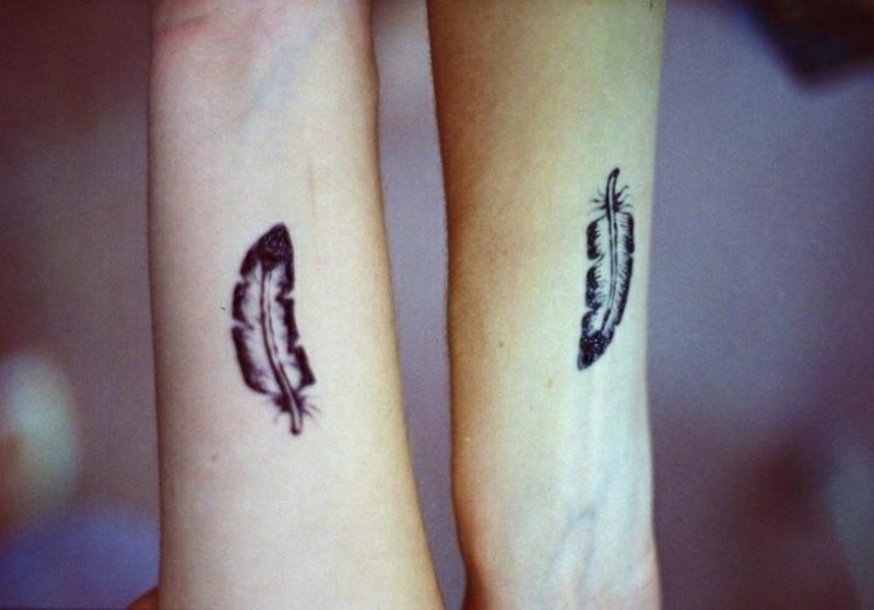 Partner Tattoos Feather Forearm