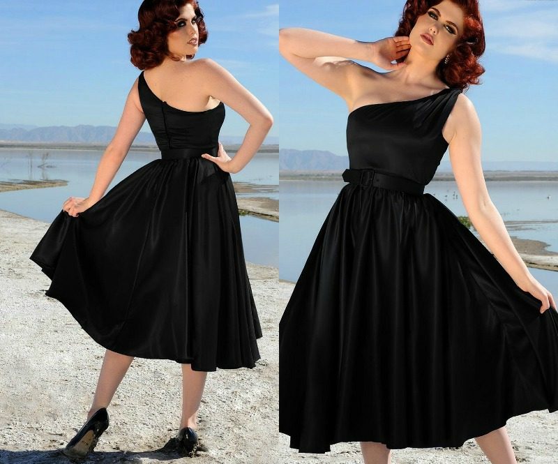 Stil rochie elegant, în umăr negru asimetric
