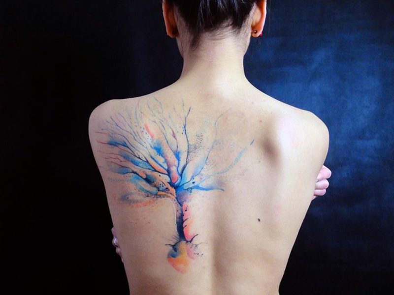 Pohon tato cat air di bagian belakang
