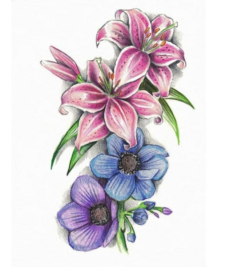 flori colorate Tattoovorlagen pentru antebrat