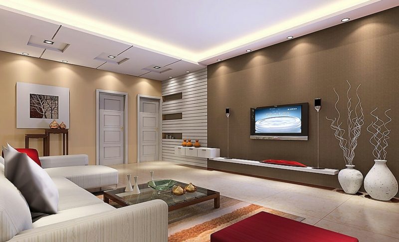 gražus gyvenamas sienos spalvos šokolado ruda moderni svetainė