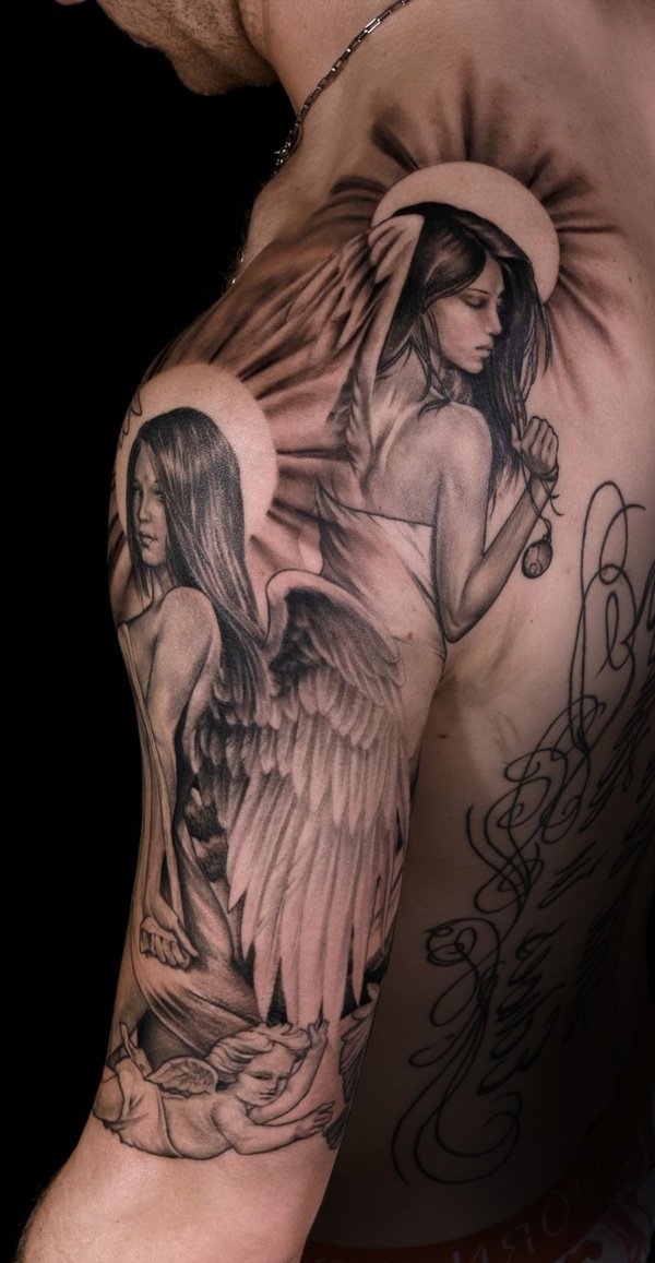 braț umăr înger tatuaje idei design bărbați tatuaje