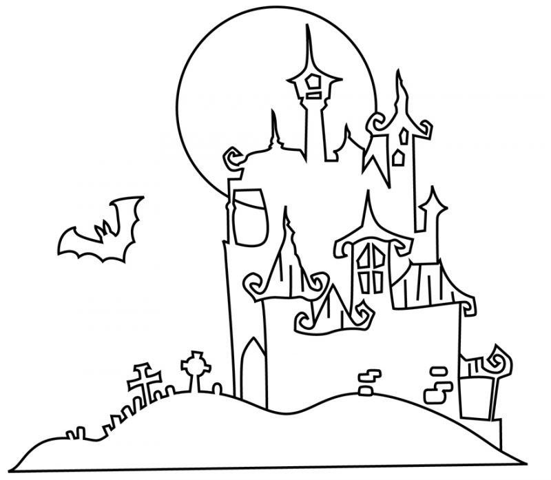 Färgsidor för Halloween med Dracula Castle