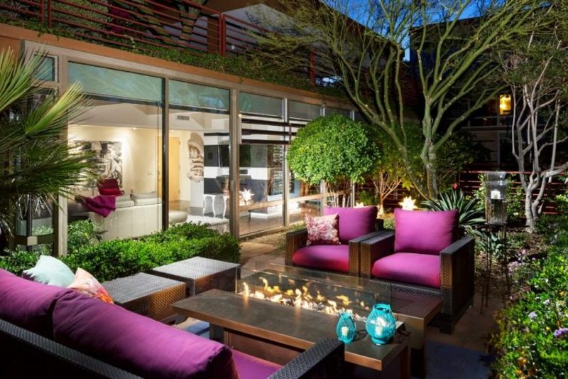 modern decoratiuni patio mobilier rattan accente în purpuriu