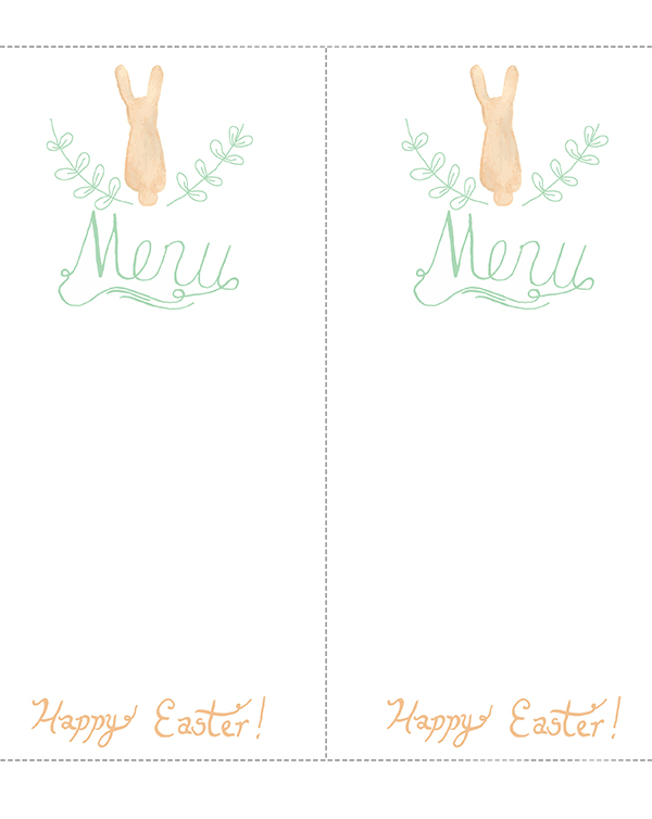 Idee creativă pentru decorarea mesei pentru Paște: șablon de carte de meniu pentru imprimare