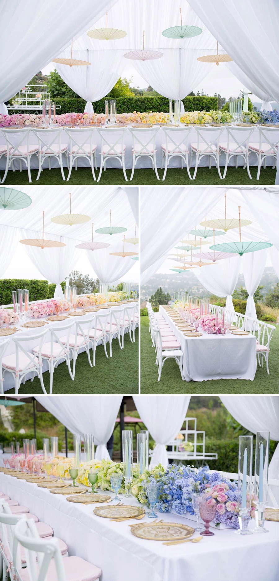 파스텔 색상의 옹 브르 효과 - 결혼식 날 장식을위한 창조적이고 아름다운 아이디어