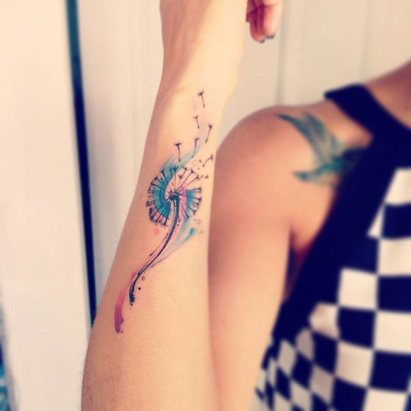 akvarell tatuering maskros arm