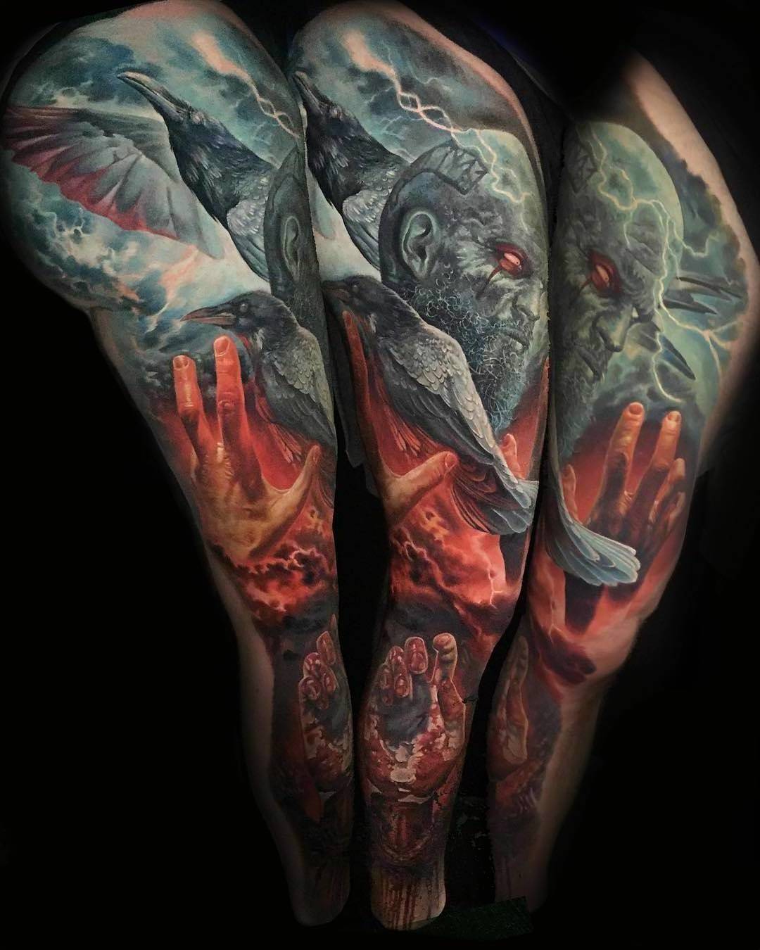 Nordiska tatueringsmotiv med Odins ravn