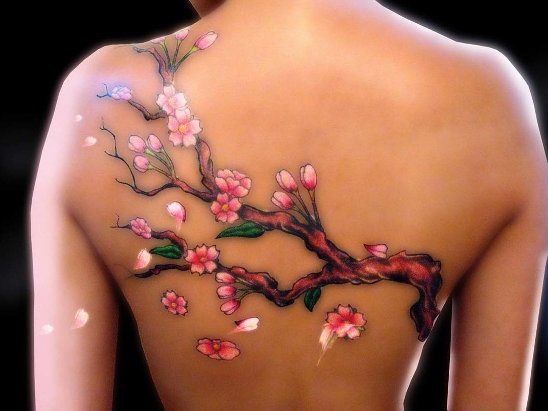 Cool cvetovi češenj - Tattoo za vodne barve
