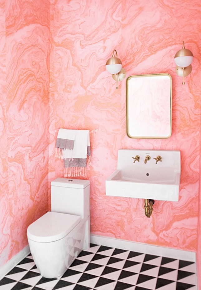 tapet roz modern baie idei frumos baie înființat