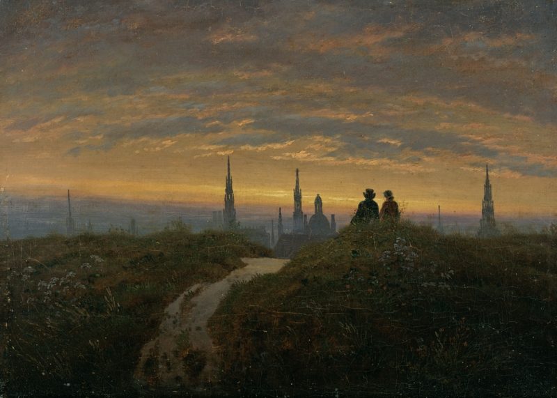 Romantisk kunst Carl Gustav Carus Utsikt over Dresden ved solnedgang