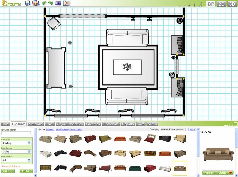 3D izba designer Design My Room Interface