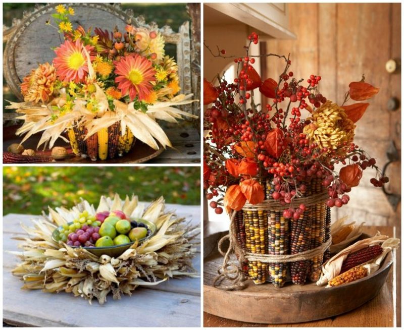 jesenné dekorácie stolov s kukuričkami
