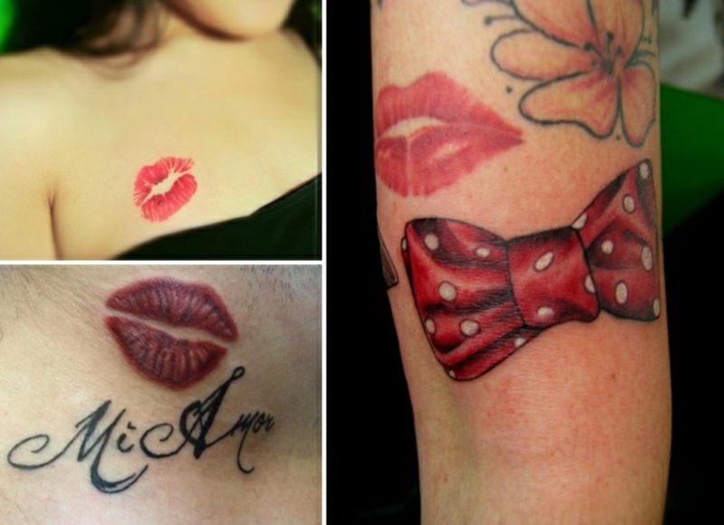 Poljubi usta Tattoo združuje z drugimi motivi