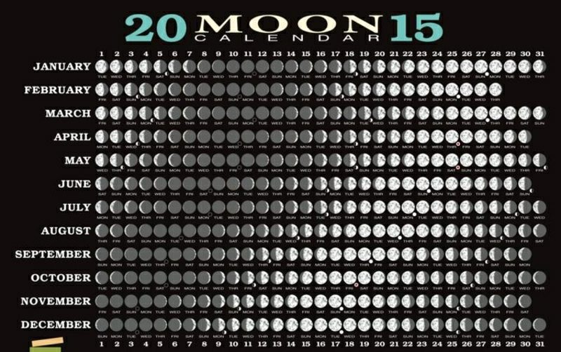 Lunar kalender 2015 för trädgårdsmånasfaser