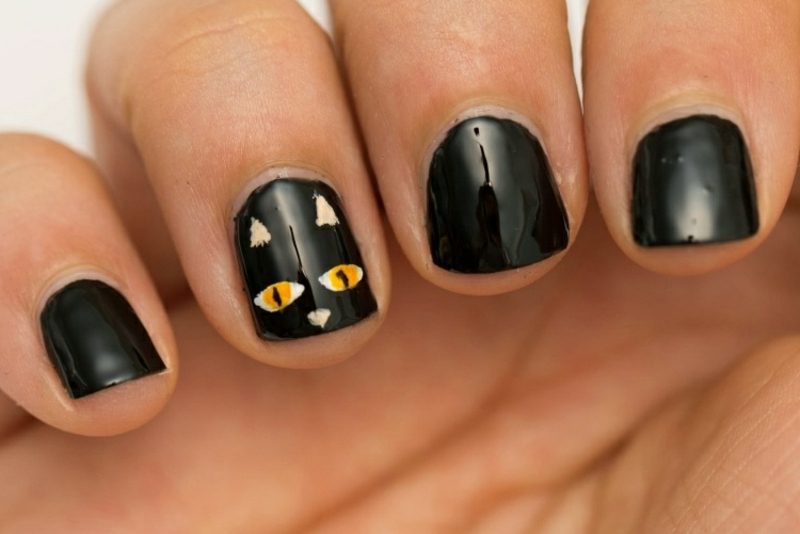 Kucing hitam Nail art design pattern untuk Halloween