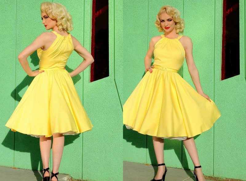 Rochie rochie de culoare stralucitoare galben