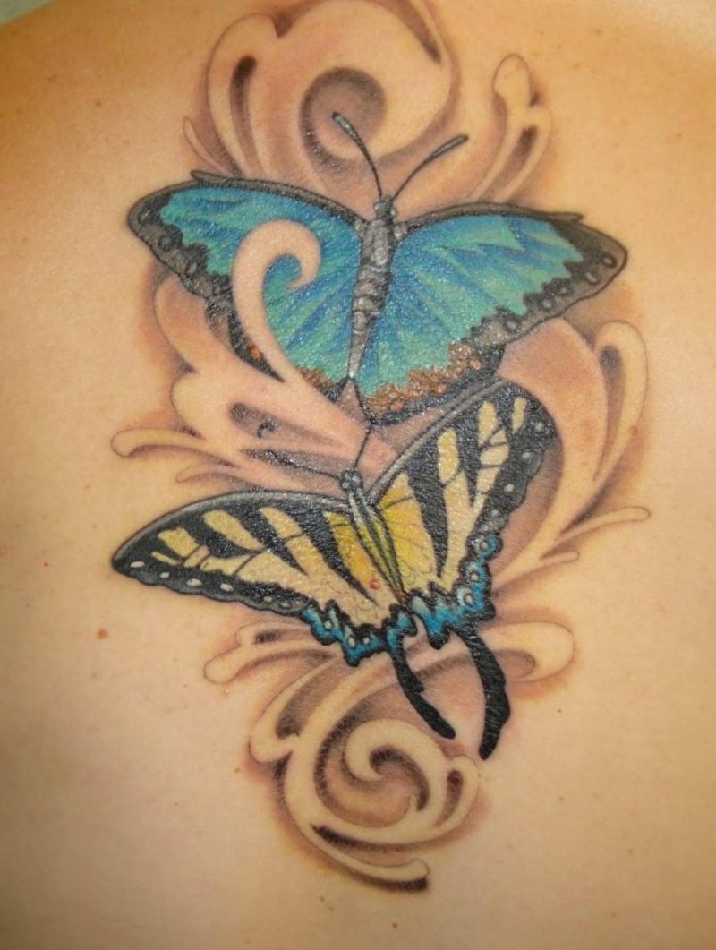 Tattoo butterfly blue yellow gorgeous design