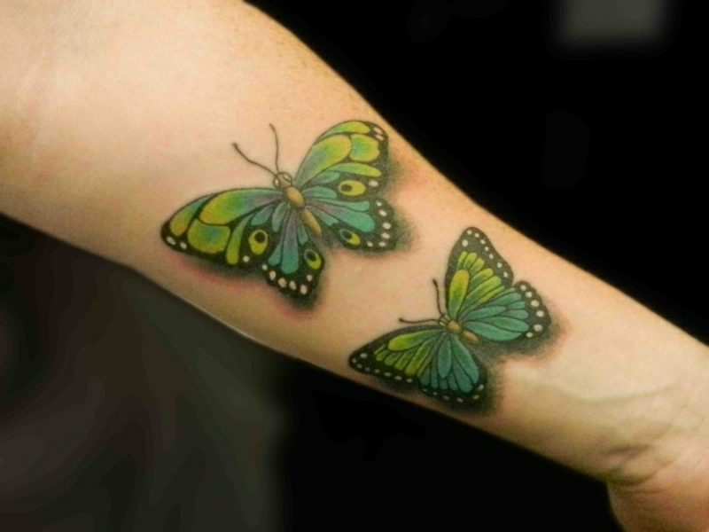 Tatuagem borboleta verde efeito 3D