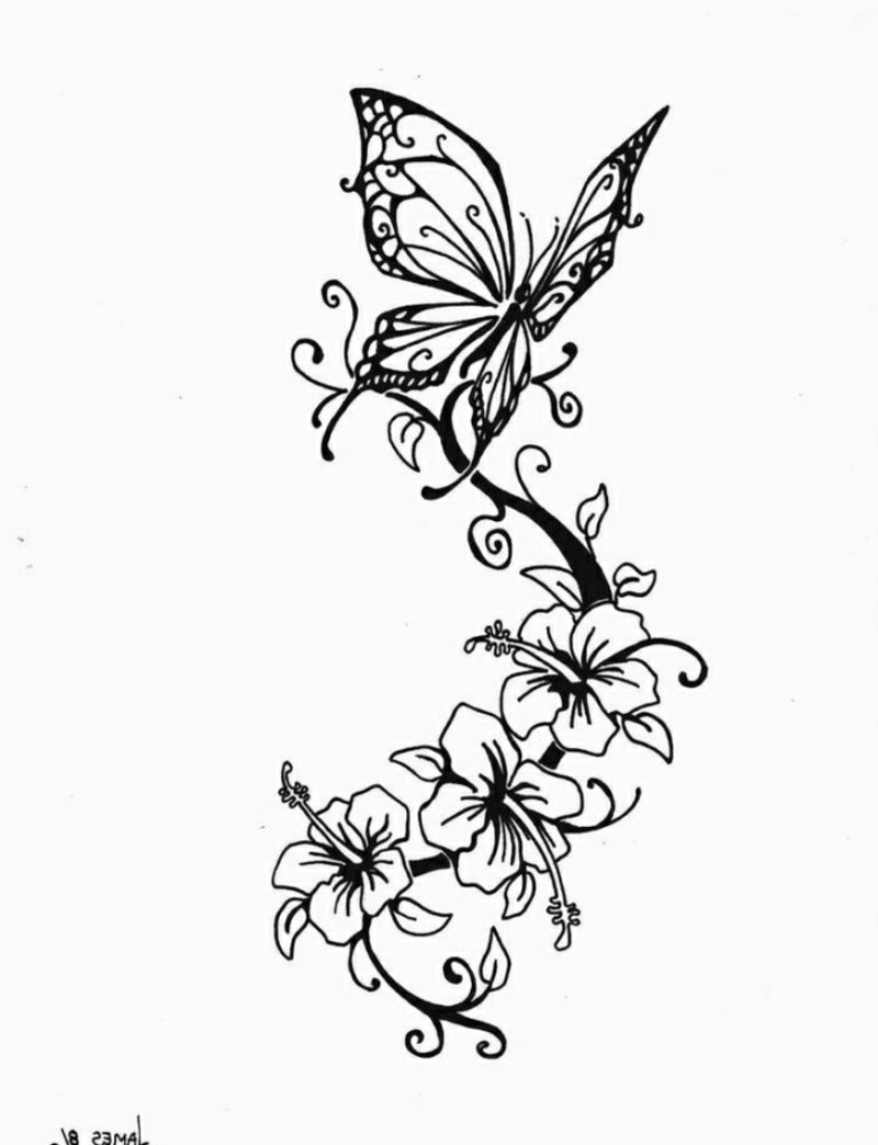 Butterfly și flori interesante de tatuaj de artă pentru antebrat