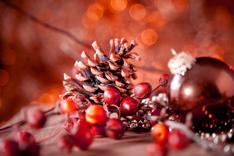 originálne deco nápady pre vianočné bobule borovice a loptu