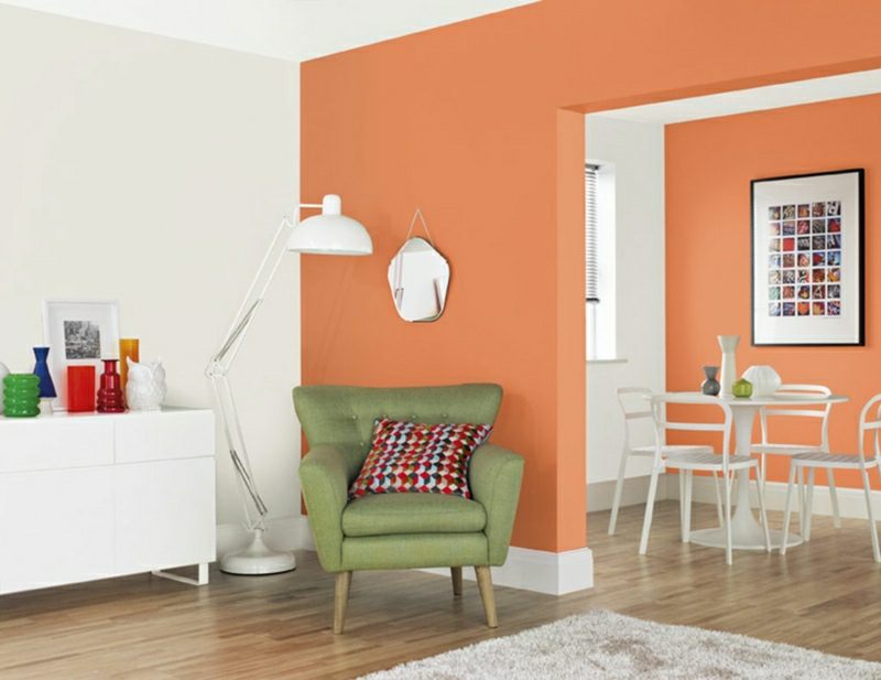Sienų apdailos idėjos Svetainės sienų spalvos Baltas oranžinis