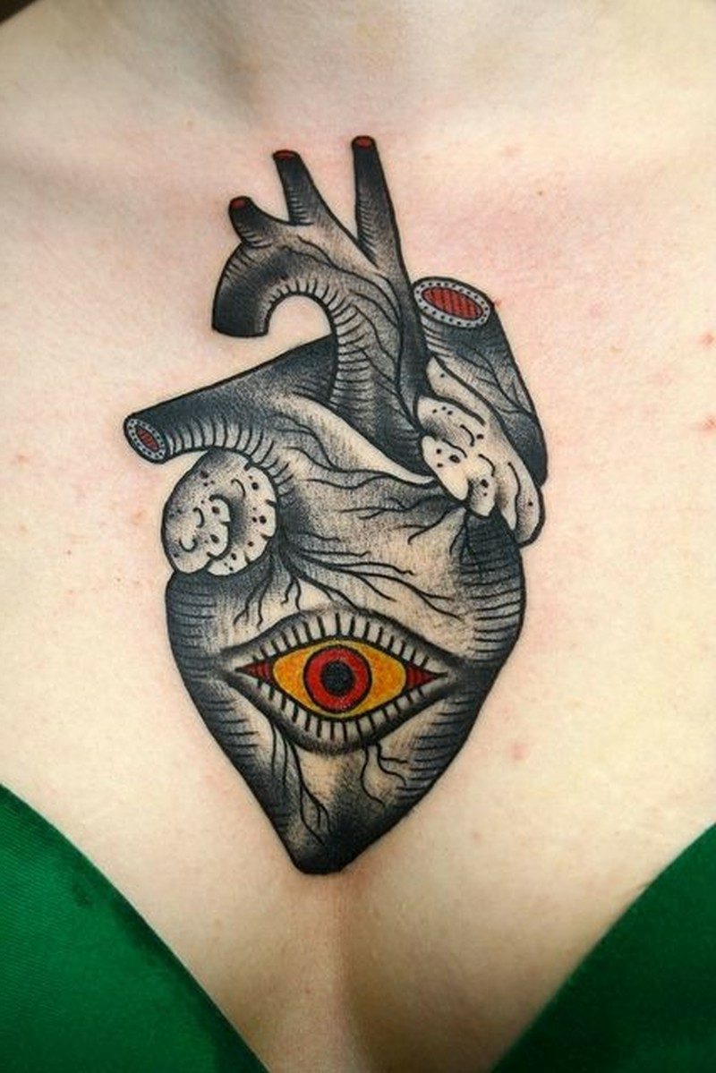 geweldige ogen tatoeage in het hart