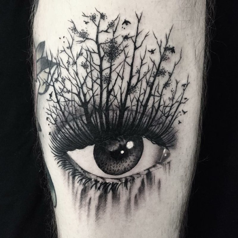 Mata putih hitam tato pohon alam