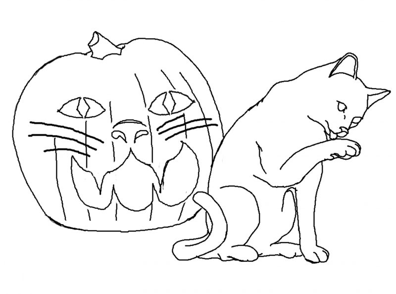 Målarbilder för Halloween med katt
