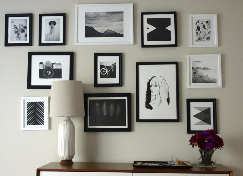 Ordne fotoveggrammer i svart og hvitt