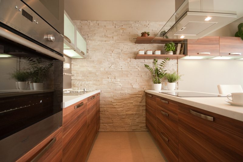 cozinha de parede de pedra