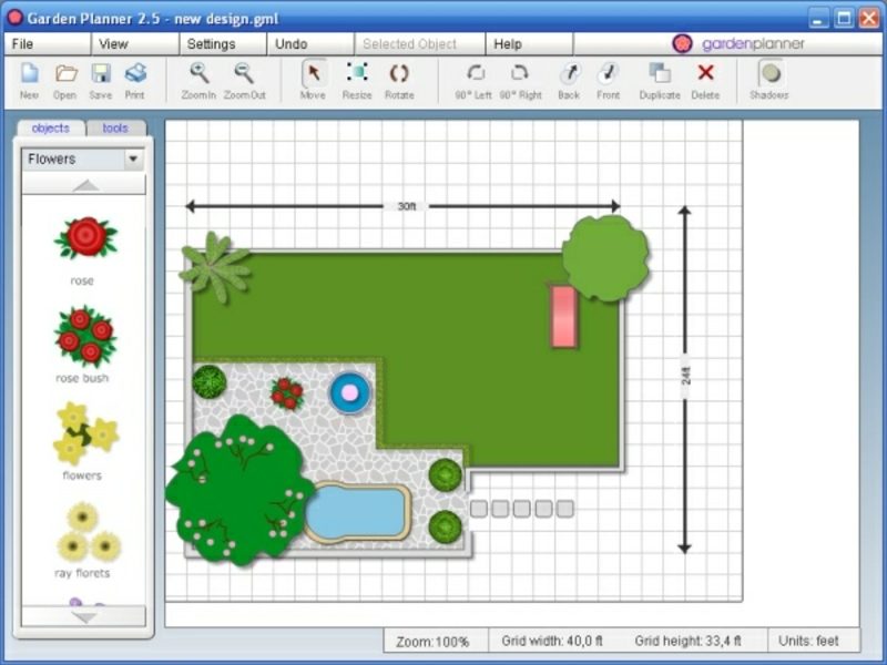 2D planificator grădină reprezentare schematică a zonei în aer liber