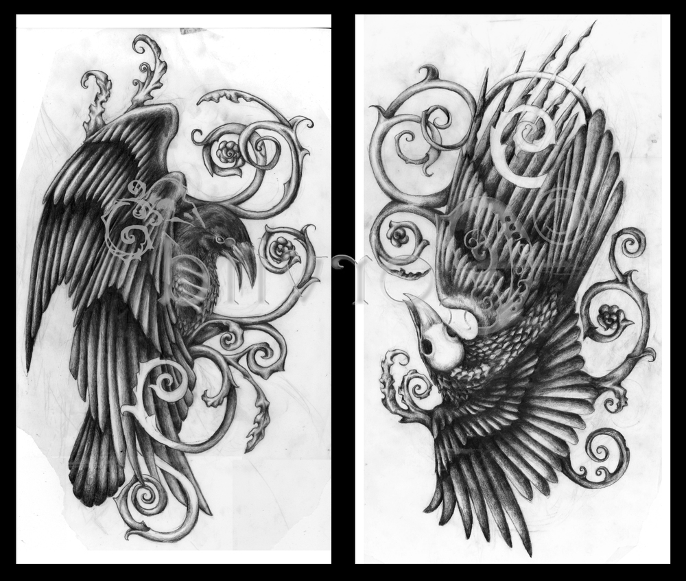 Raven tatuering med vattenstämpel