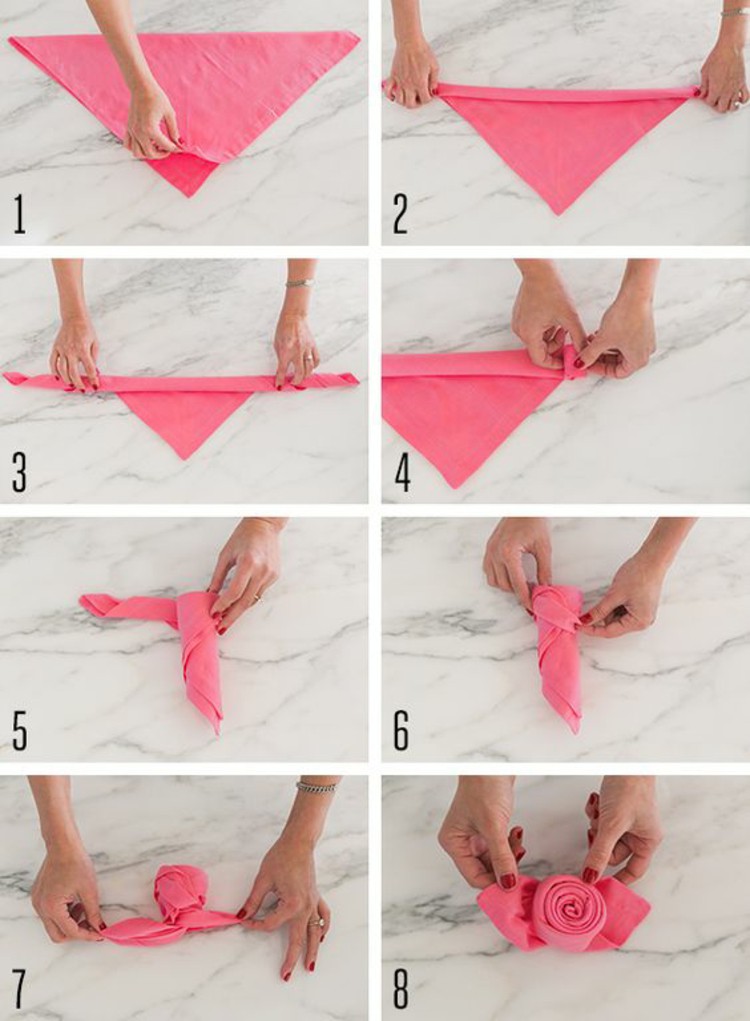 söta rosa servetter vik instruktioner i form av steg steg för steg
