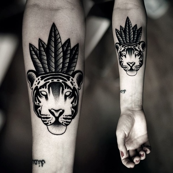 Gagasan tato binatang motif tiger arm tattoo wanita pria